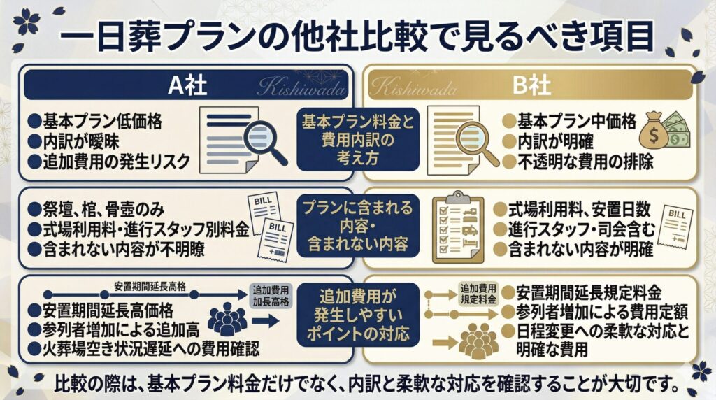 一日葬プランの他社比較で見るべき項目