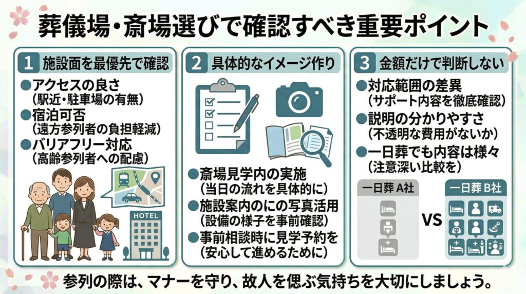 葬儀場・斎場選びで確認すべきポイント